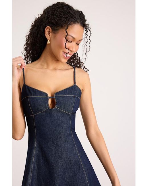 Lulus Blue Faida Dark Wash Denim Skater Mini Dress