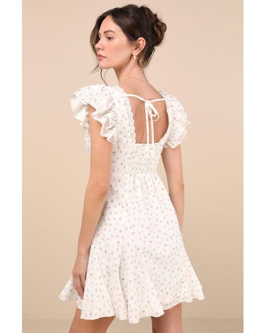 Lulus Natural Eben Ditsy Floral Flutter Sleeve Mini Dress