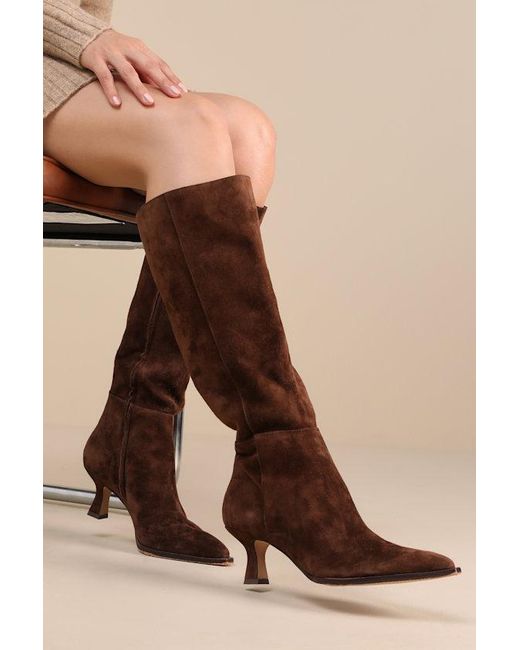 Dolce Vita Brown Auggie Dark Suede Leather Pointed-Toe Knee-High Boots