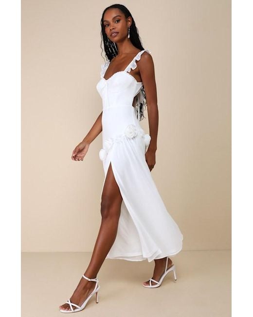 Lulus Natural Romantic Attitude Chiffon Rosette Drop Waist Maxi Dress