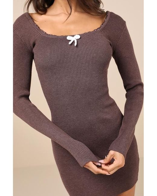 Daisy Street Brown Sweetest Joy Heather Long Sleeve Sweater Mini Dress