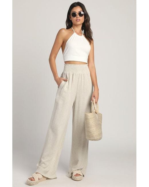 Lulus Natural Hit The Breeze Smocked Wide-Leg Pants
