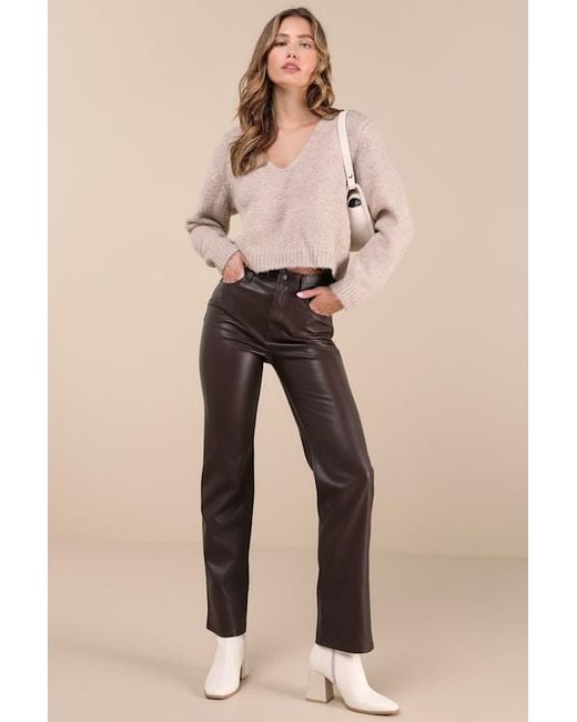 Lulus Natural Coquette Cozy Heather Long Sleeve Bow Pullover Sweater