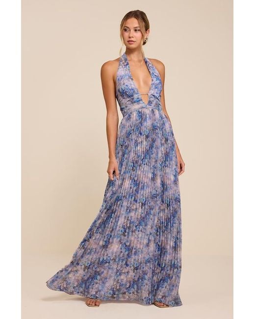 Lulus Blue Gemma Floral Chiffon Maxi Dress