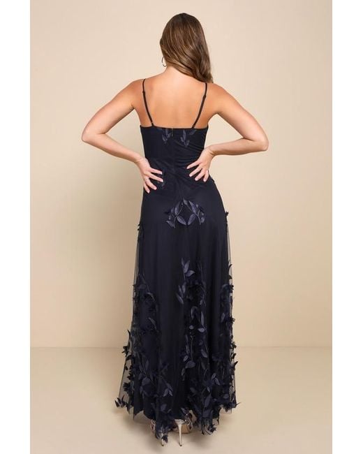 Lulus Blue Abundant Charm 3D Floral Applique Maxi Dress