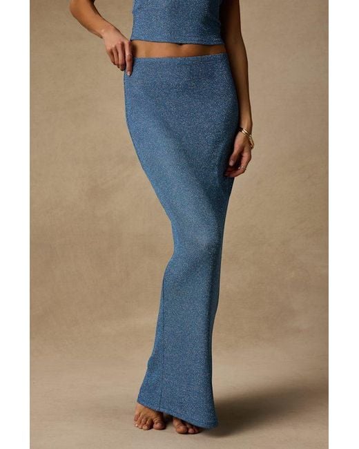 Lulus Blue Sea Glass Lurex Maxi Skirt Swim Cover-Up