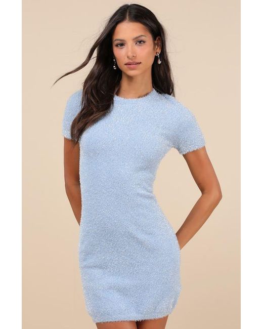 Glamorous Blue Signature Shimmer Lurex Cutout Sweater Mini Dress