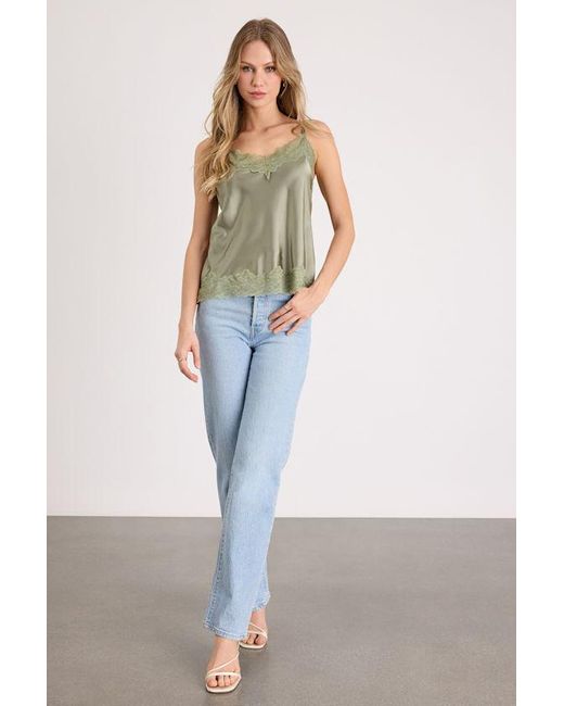 Lulus Green Cameron Sage Satin Lace Cami Top