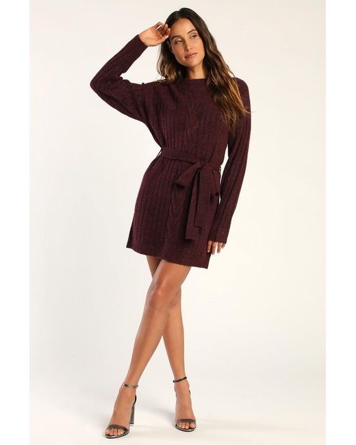 Lulus Brown Wishing On Winter Cable Knit Mini Sweater Dress