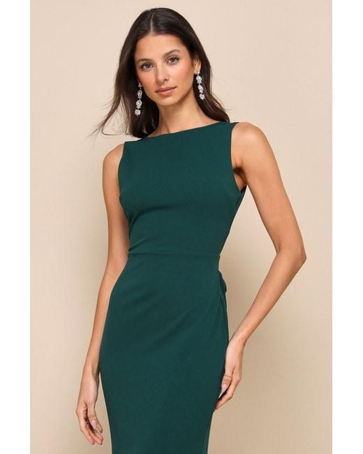 Lulus Green Exquisite Refinement Emerald Backless Bow Ruffled Maxi Dress