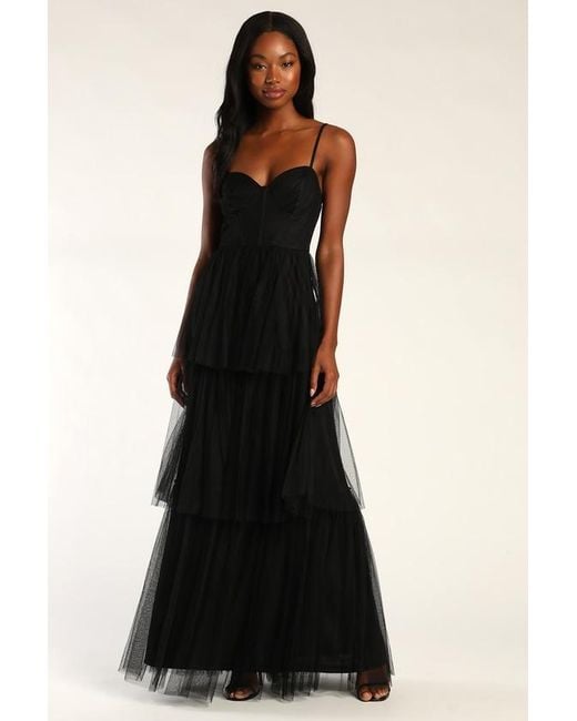 Lulus Black Tulle-Y Amazing Tulle Sleeveless Bustier Maxi Dress