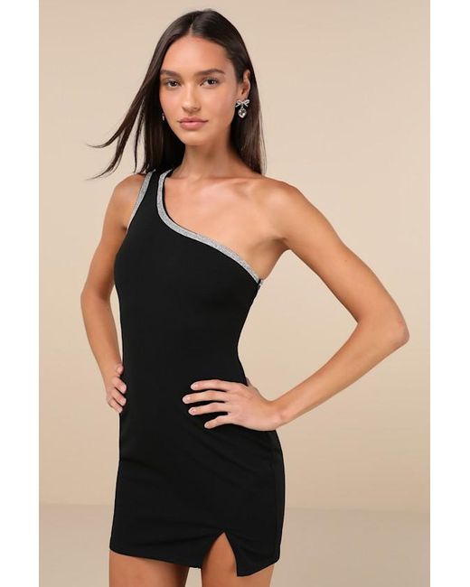 Lulus Luxe Pose Rhinestone One Shoulder Bodycon Mini Dress in Black Lyst UK