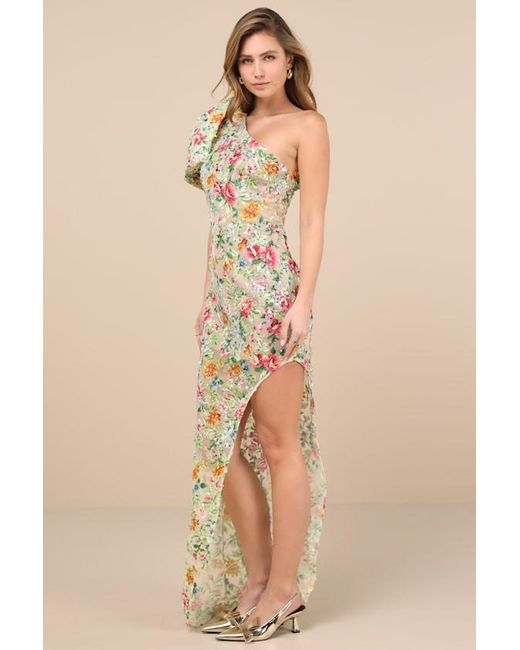 Elliatt Natural Starla Hilo Multi Sequin One-Shoulder Maxi Dress