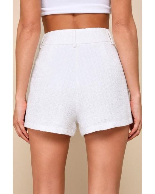 Lulus White Looking Posh Tweed High Rise Shorts