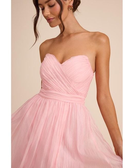Lulus Pink Rosalind Organza Strapless Maxi Dress