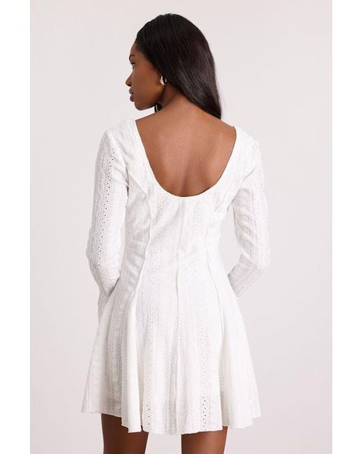 Lulus Women's White Mirielle Textured Long Sleeve Mini Dress