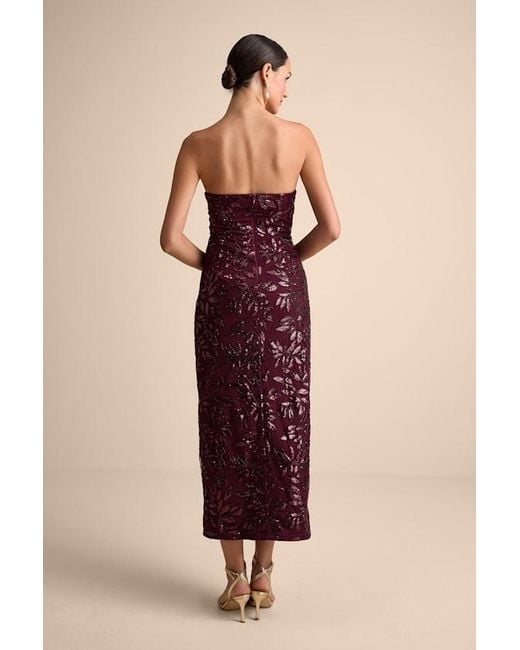 Lulus Red Beyza Sequin Beaded Strapless Midi Dress