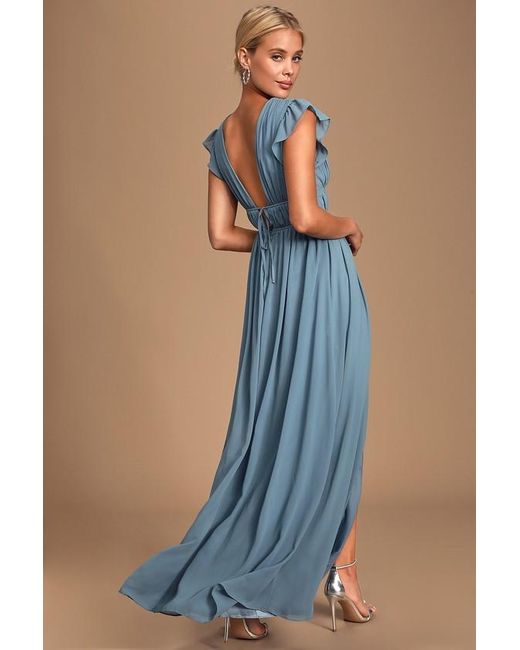 Lulus Blue I'M All Yours Slate Ruffled Maxi Dress