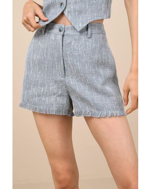 Lulus Blue Alfonsa Tweed Frayed High-Rise Shorts