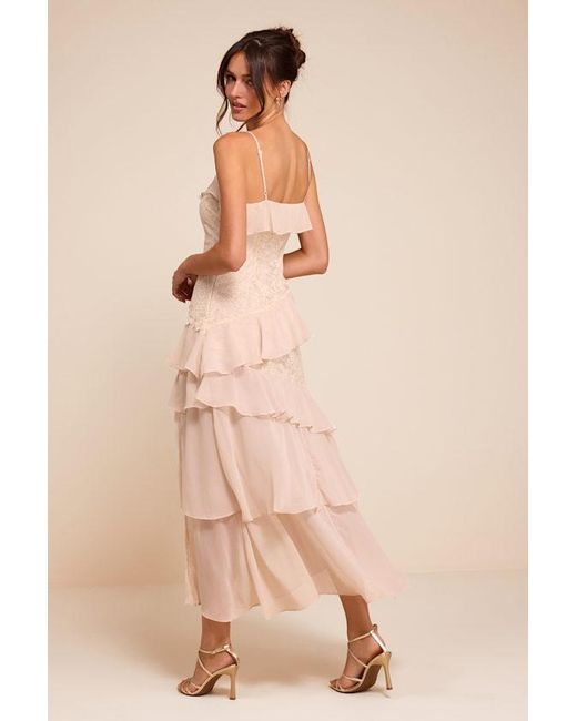 Lulus Natural Shay Cream Tiered Lace Midi Dress