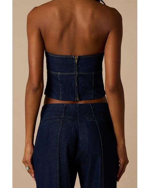 Lulus Blue Denna Dark Wash Denim Strapless Top