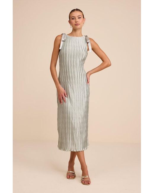 Lulus Natural Nuala Pleated Sleeveless Bow Midi Dress