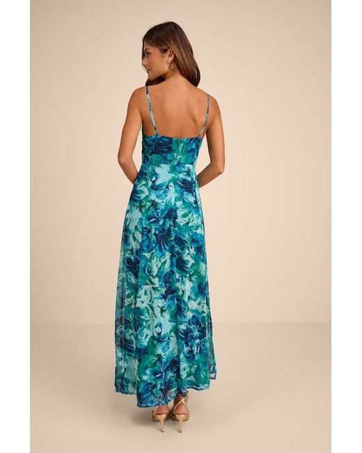 Lulus Blue Beautiful Soul Floral Print Twist-Front Maxi Dress