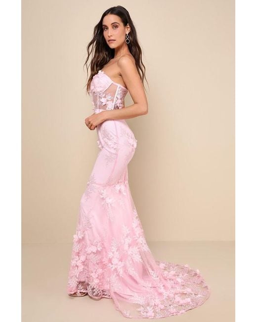 Lulus Pink Radiant Expectations Embroidered Floral Bustier Maxi Dress