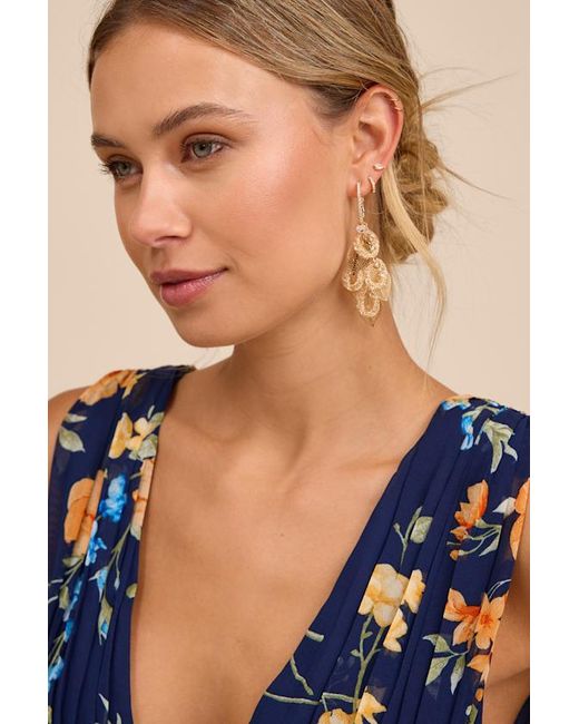 Lulus Blue Ellies Leaf Statement Earrings