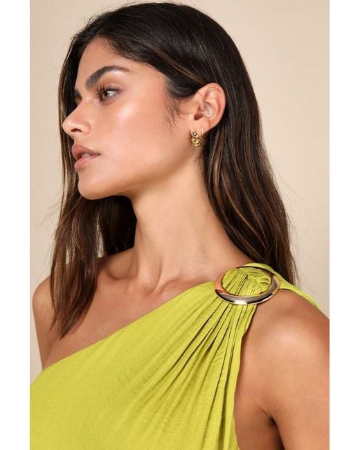 Lulus Green Goddess Aura Chartreuse Satin One-Shoulder Maxi Dress