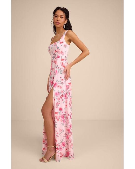 Lulus Pink Remarkable Arrival Floral Sleeveless Maxi Dress