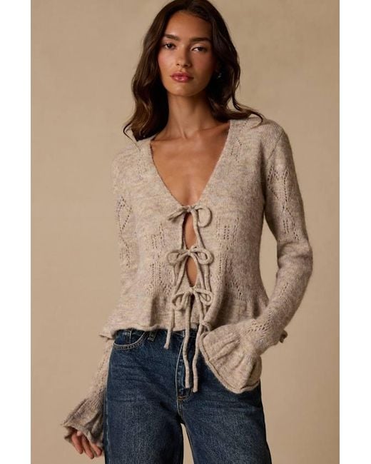 Lulus Natural Phaedra Heather Tie-Front Cardigan