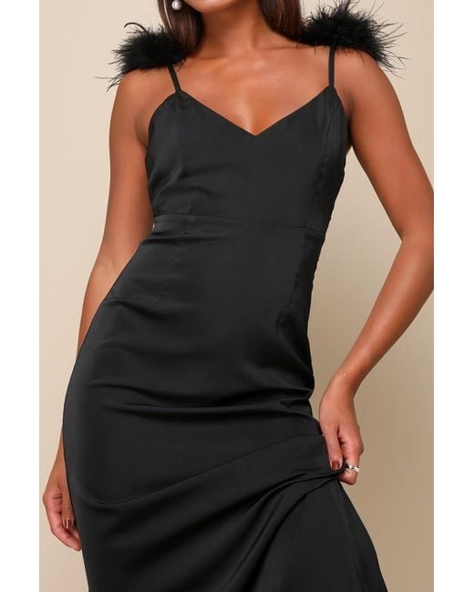 Lulus Natural Exquisite Invite Satin Feather Backless Midi Dress