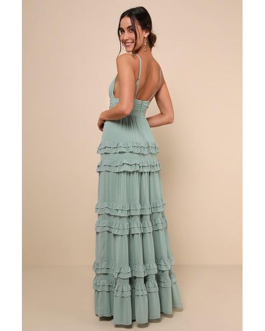 Lulus Green Lavish Perfection Ruffled Tiered Maxi Dress