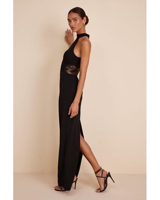 Lulus Black Vira Mock Neck Lace Cutout Maxi Dress