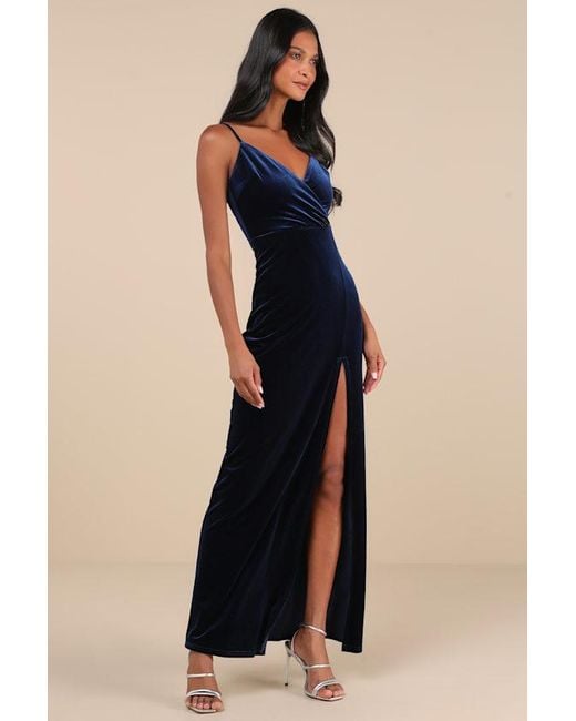 Lulus Blue Graceful Glamour Velvet Surplice Maxi Dress