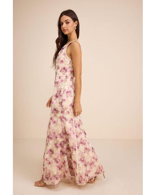 Lulus Pink Morgan Cream Floral Backless Mermaid Maxi Dress