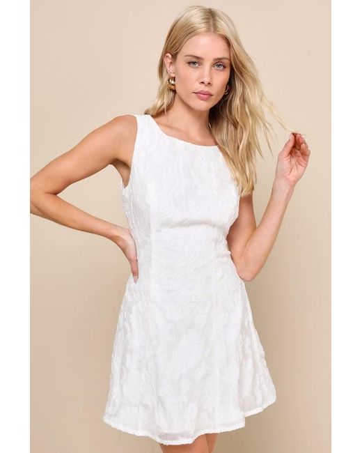 Lulus Natural Exquisite Moments Floral Jacquard Sleeveless Mini Dress