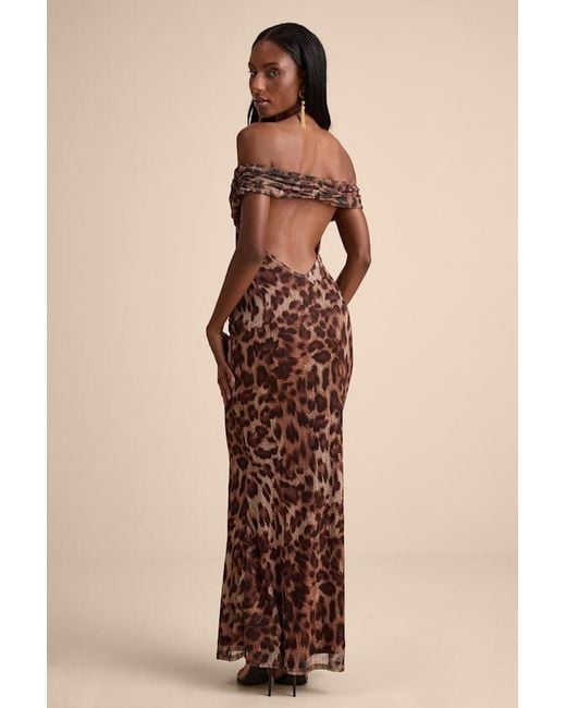 Lulus Natural Dunia Leopard Print Mesh Off-The-Shoulder Maxi Dress