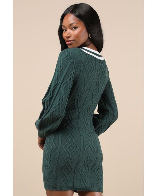 Lulus Green Inviting Poise Cable Knit Sweater Mini Dress