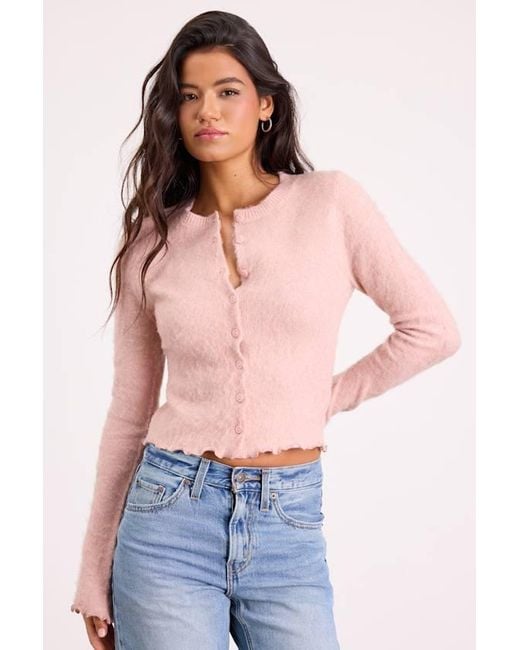 Lulus Blue Mosley Fuzzy Knit Button-Up Cardigan