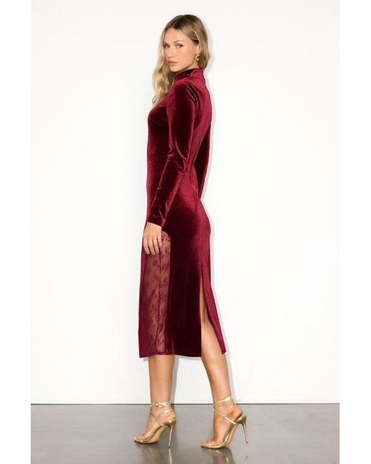 Lulus Red Eloquent Drama Velvet Mock Neck Midi Dress