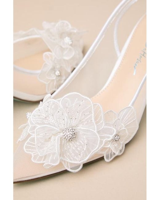 Betsey Johnson Natural Sb-Petra Mesh Satin Floral Rhinestone Slingback Pumps