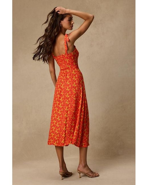 Lulus Red Dara Multi Floral Tie-Strap Midi Dress