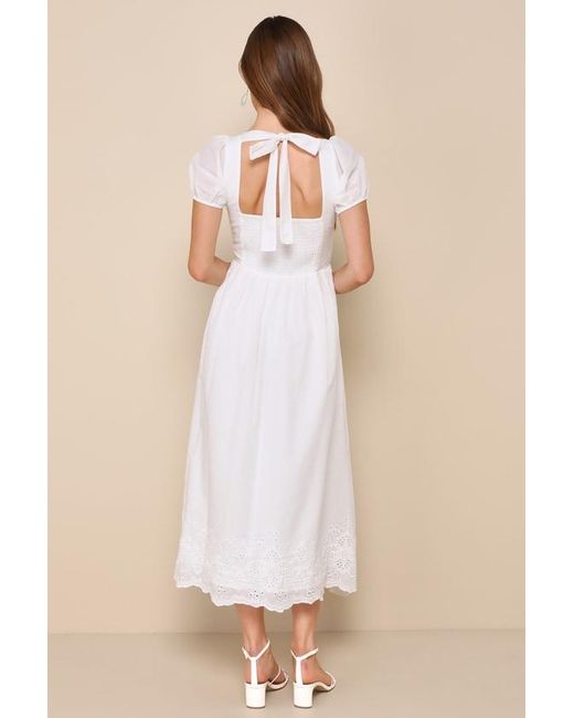 Lulus Natural Stylish Merriment Puff Sleeve Embroidered Midi Dress