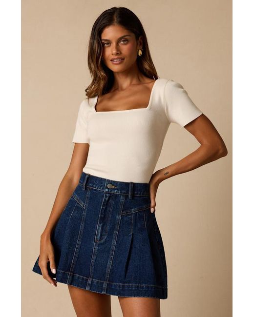 Lulus Blue Lorann Dark Wash Pleated Denim Mini Skirt