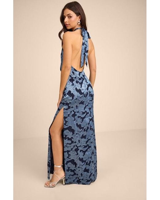 Lulus Blue Indra Floral Burnout Backless Maxi Dress