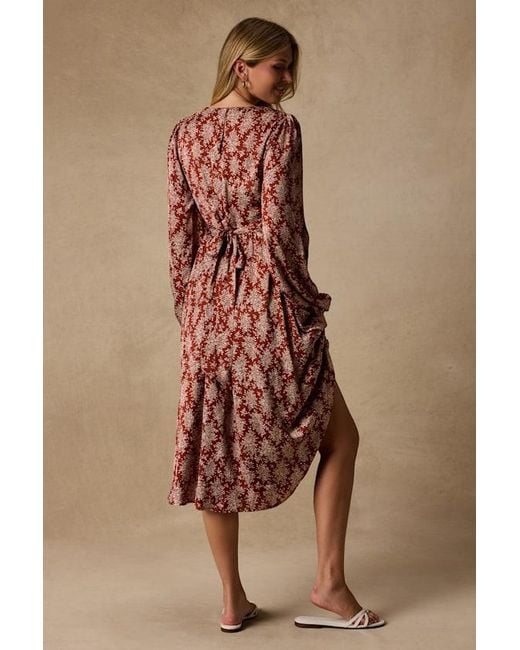 Lulus Brown Graceful Impression Floral Print Midi Dress