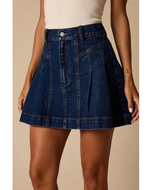 Lulus Blue Lorann Dark Wash Pleated Denim Mini Skirt