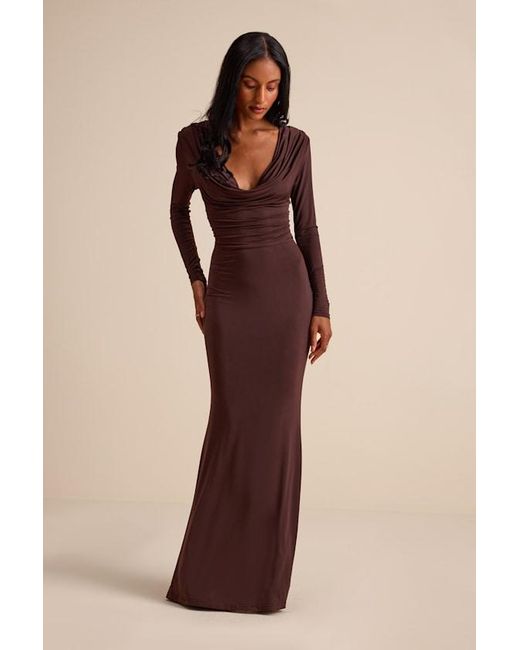 Lulus Natural Jennifer Jersey Knit Cowl Neck Maxi Dress
